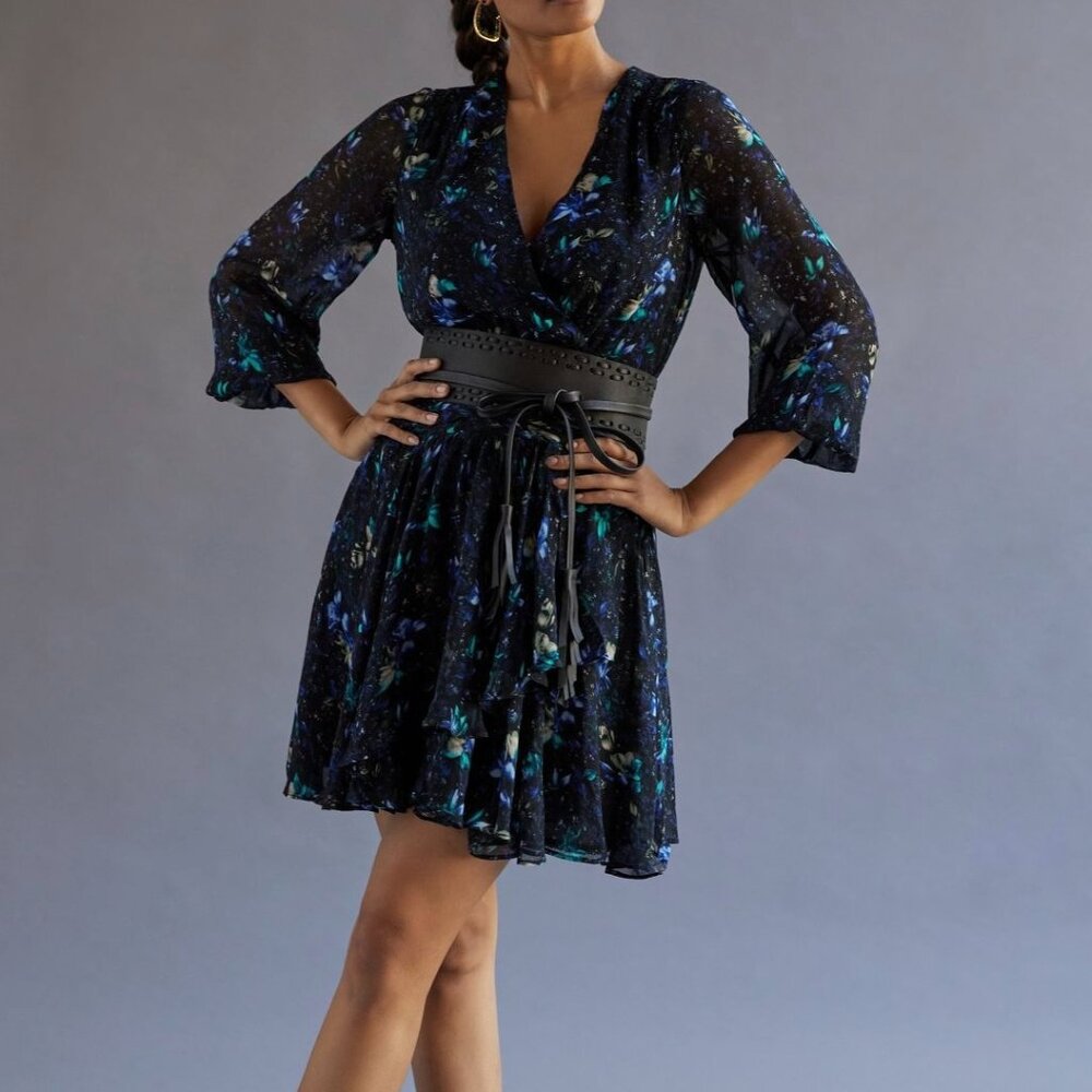 Anthropologie Ruched Floral Mini Dress